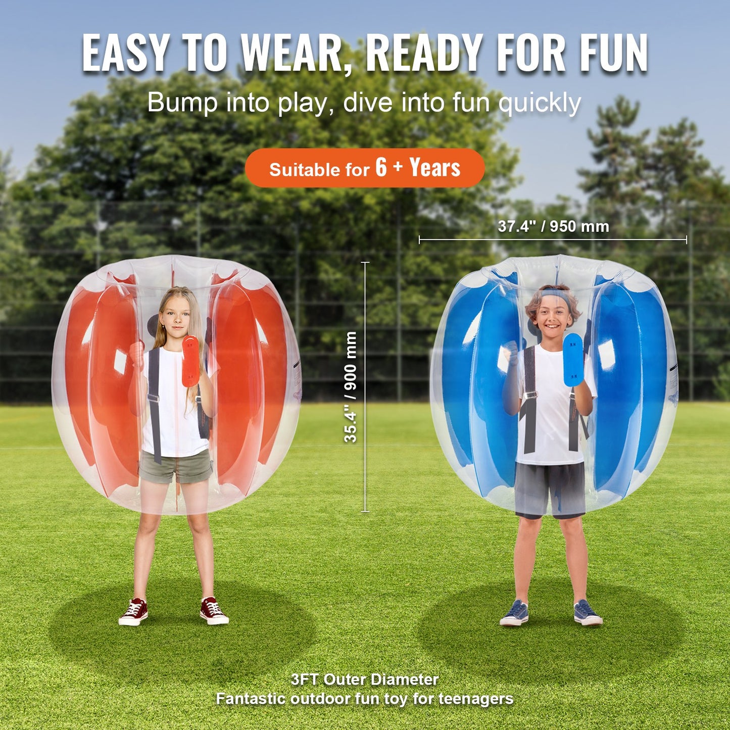 Inflatable Bumper Balls 2-Pack, 3FT/0.9M Body Sumo Zorb Balls for Kids and Teens, Durable PVC Human Hamster Bubble Balls for Outdoor Team Play, Bumper Bopper Toys for Playground, Garden, Park