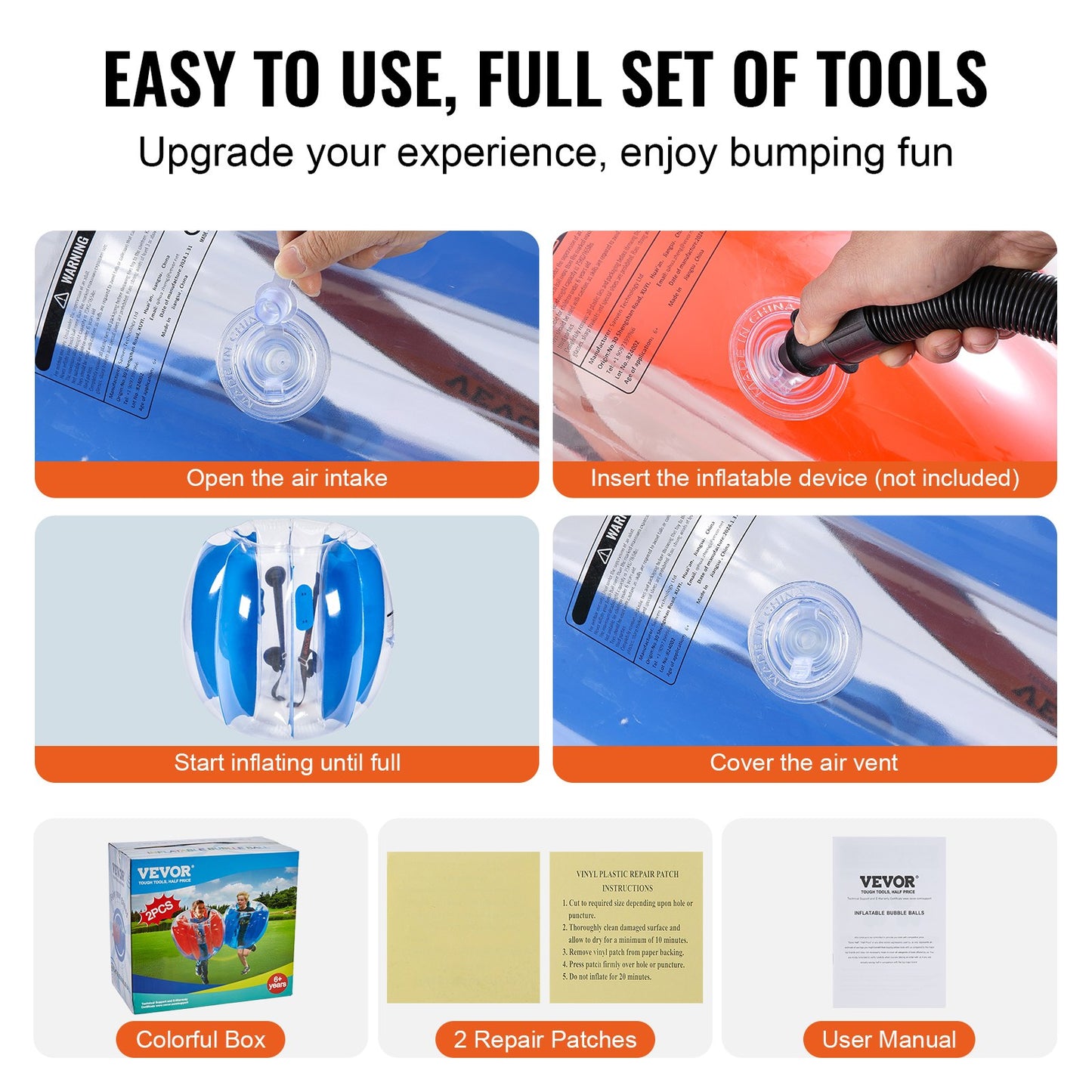 Inflatable Bumper Balls 2-Pack, 3FT/0.9M Body Sumo Zorb Balls for Kids and Teens, Durable PVC Human Hamster Bubble Balls for Outdoor Team Play, Bumper Bopper Toys for Playground, Garden, Park