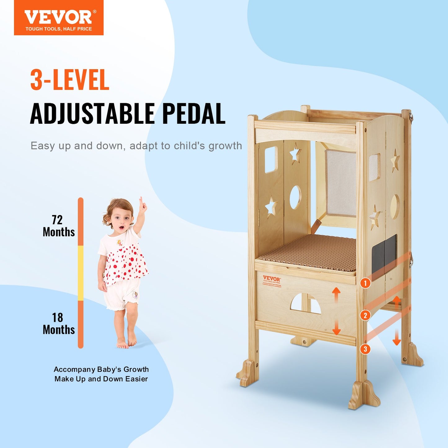 Foldable Tower Step Stool for Toddlers Children 3-Level Height 125 LBS Loading