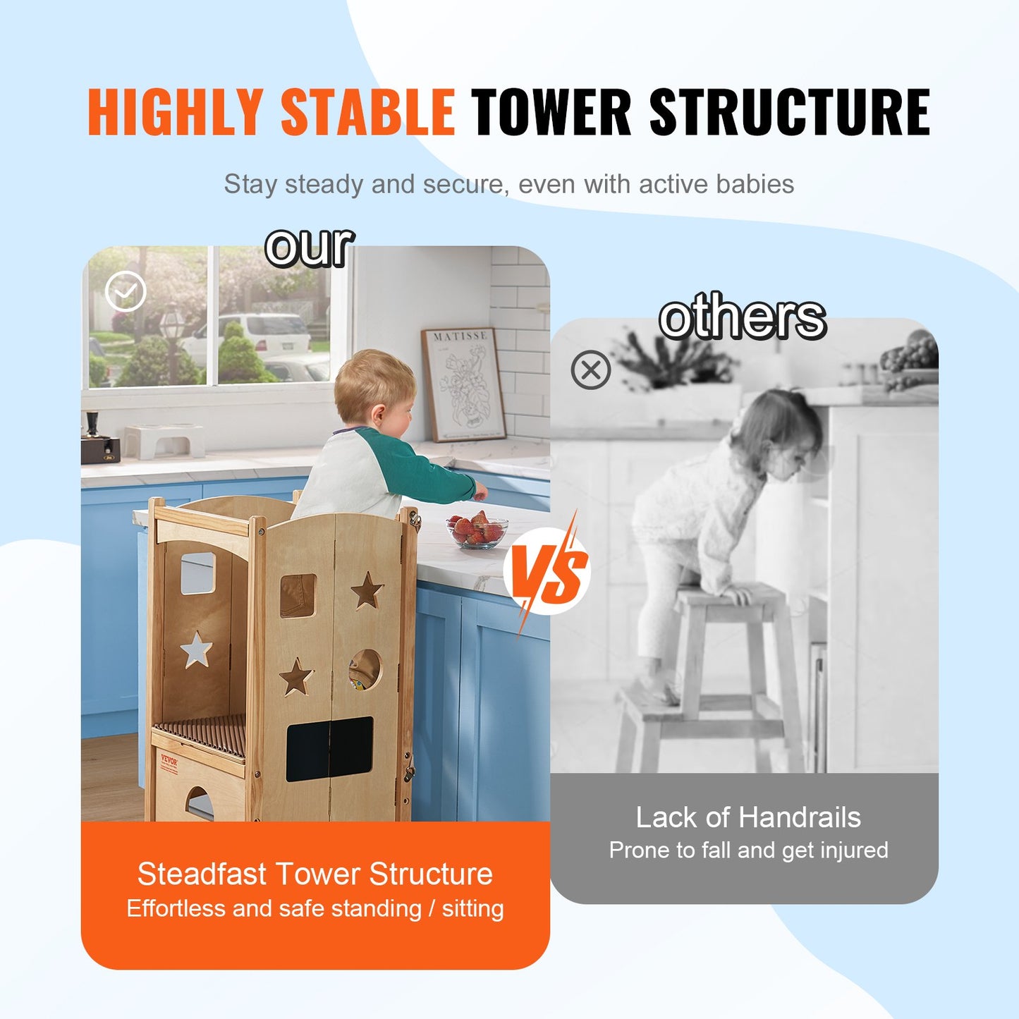 Foldable Tower Step Stool for Toddlers Children 3-Level Height 125 LBS Loading