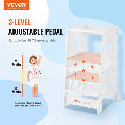 Turm-Tritthocker für Kleinkinder, 3-stufig, höhenverstellbar, 158 kg, Weiß