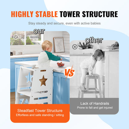 Turm-Tritthocker für Kleinkinder, 3-stufig, höhenverstellbar, 158 kg, Weiß