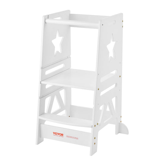 Tower Step Pall för småbarn Barn 3-nivåer höjdjusterbar 350 LBS Vit
