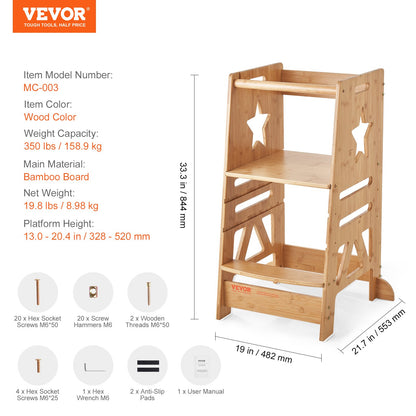 Turm-Tritthocker für Kleinkinder, 3-stufig, höhenverstellbar, 158 kg belastbar