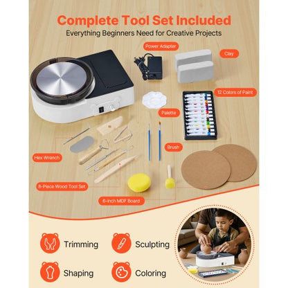 Mini-Keramik-Rad Elektrisches Tonrad für Kinder und Erwachsene 158 mm Weiß | EU