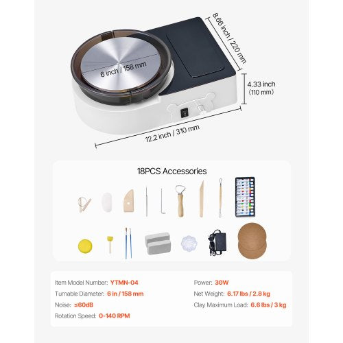 Mini-Keramik-Rad Elektrisches Tonrad für Kinder und Erwachsene 158 mm Weiß | EU