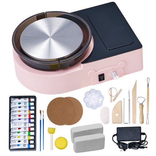 Mini Pottery Wheel, 6 inch Turntable, Forward and Reverse Rotation, Adjustable Speed, Electric Clay Wheel for Kids and Adults, with Clay Shaping Tools, for Home DIY, Pottery Classes, Pink