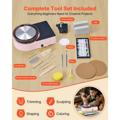 Mini-Keramik-Rad, elektrisches Tonrad für Kinder und Erwachsene, 158 mm, Rosa | EU