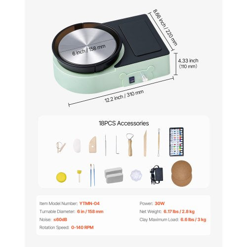 Mini Keramikhjul Elektrisk Lerhjul för Barn och Vuxna 158 mm Grön |  EU