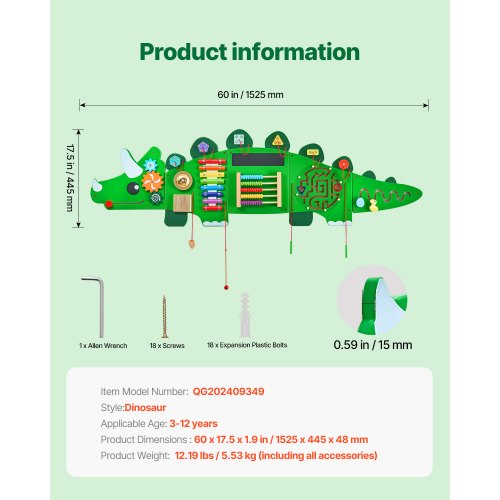 Dinosaur Activity Wall Busy Board with Panels 11 Activities Sensory Wall Panel | EU