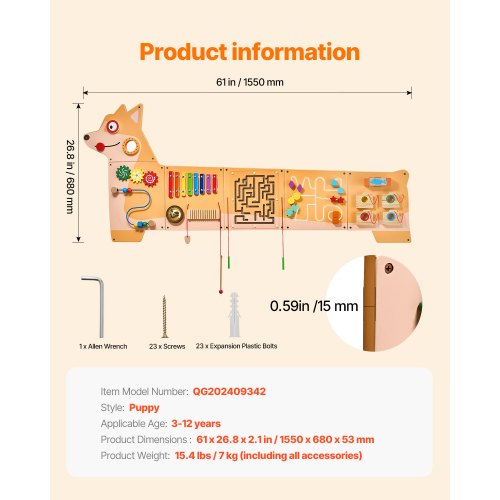 Puppy Activity Wall Busy Board with Panels 12 Activities Sensory Wall Panel | EU