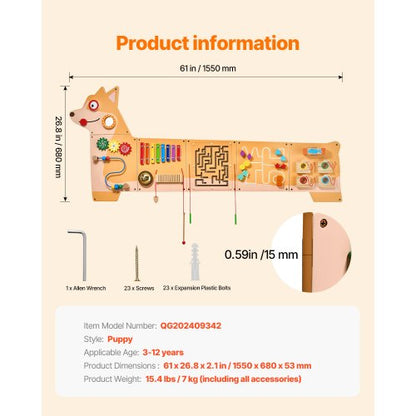 Puppy Activity Wall Busy Board with Panels 12 Activities Sensory Wall Panel | EU