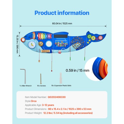 Killer Whale Activity Wall Busy Board Panels 12 Activities Sensory Wall Panel | EU