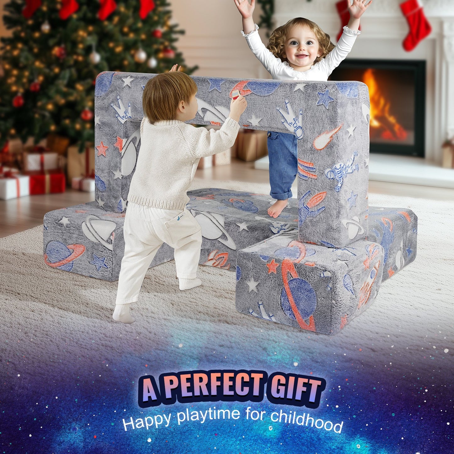 Modular Kids Play Couch 4st DIY Glow in the Dark Toddler Stol Grå