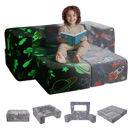 Modular Kids Play Couch 4st DIY Glow in the Dark Toddler Stol Grå