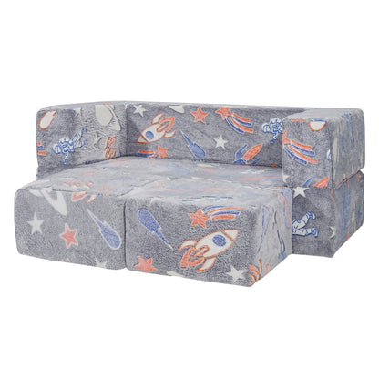 Modular Kids Play Couch 4st DIY Glow in the Dark Toddler Stol Grå