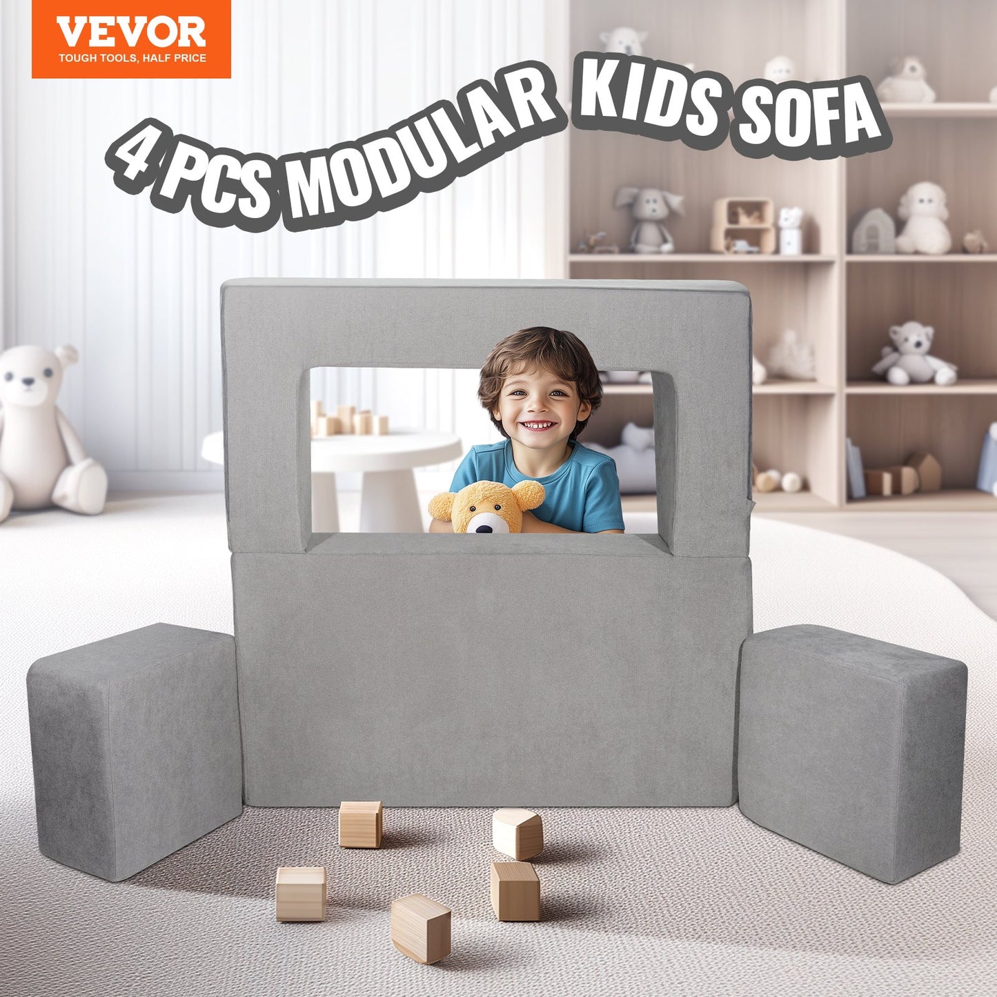 Modular leksoffa för barn 4st DIY Creative Sektionssoffa för barn mörkgrå