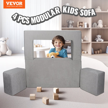 Modular leksoffa för barn 4st DIY Creative Sektionssoffa för barn mörkgrå