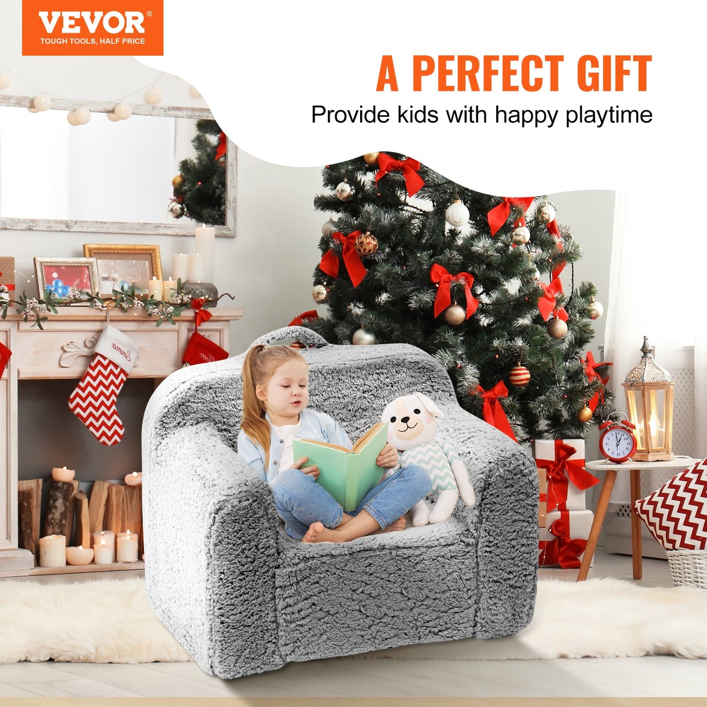 Children's armchair, children's sofa with 25D high-density sponge, comfortable soft children's chair, sherpa fabric reading sofa for bedroom and playroom