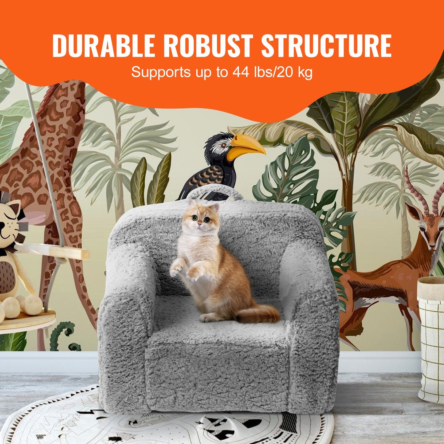 Children's armchair, children's sofa with 25D high-density sponge, comfortable soft children's chair, sherpa fabric reading sofa for bedroom and playroom