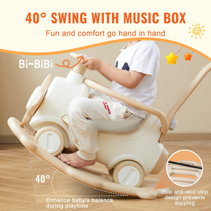 3-in-1-Schaukelpferd für Kleinkinder von 1–3 Jahren, Baby-Schaukelpferd mit abnehmbarem Balance-Board und 4 leichtgängigen Rädern, trägt bis zu 80 lbs HDPE-Material, Kinder-Rutschspielzeug, 40°-Schaukel, weiß