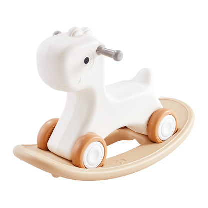 3-in-1-Schaukelpferd für Kleinkinder von 1–3 Jahren, Baby-Schaukelpferd mit abnehmbarem Balance-Board und 4 leichtgängigen Rädern, trägt bis zu 80 lbs HDPE-Material, Kinder-Rutschspielzeug, 40°-Schaukel, weiß