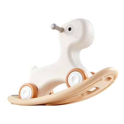 3-in-1-Schaukelpferd für Kleinkinder von 1–3 Jahren, Baby-Schaukelpferd mit abnehmbarem Balance-Board und 4 leichtgängigen Rädern, trägt bis zu 80 lbs HDPE-Material, Kinder-Rutschspielzeug, 40°-Schaukel, weiß