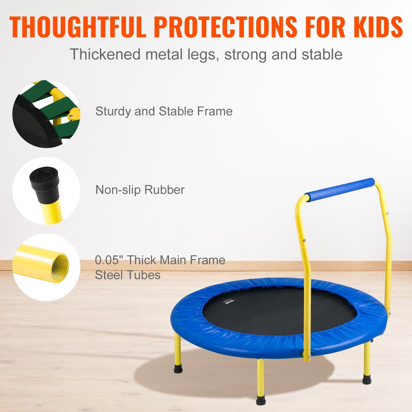 3FT Trampoline for Kids, 36" Indoor/Outdoor Trampoline for Toddlers, Foldable Mini Trampoline with Foam Handle, Birthday Gift for Leisure Trampoline for 3+ Years Old Kids
