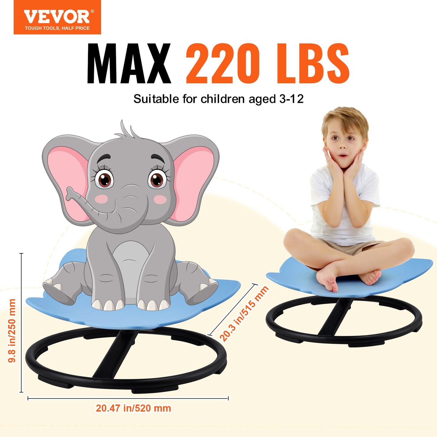 Elephant Kids Spinning Chair 220 lbs Sensory Swivel Chair Seat Blå