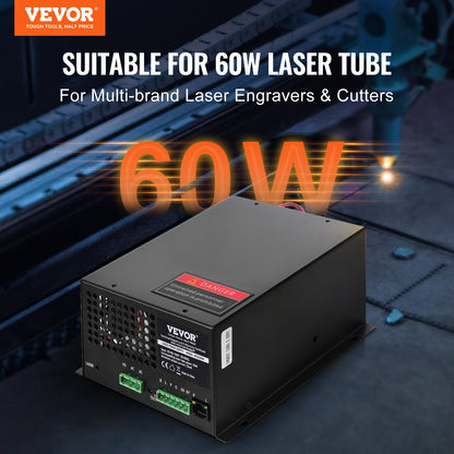 CO2 laser power supply for 60W laser tube, constant current protection, open circuit protection, fast heat dissipation, compatible with laser engravers and cutters of multiple brands