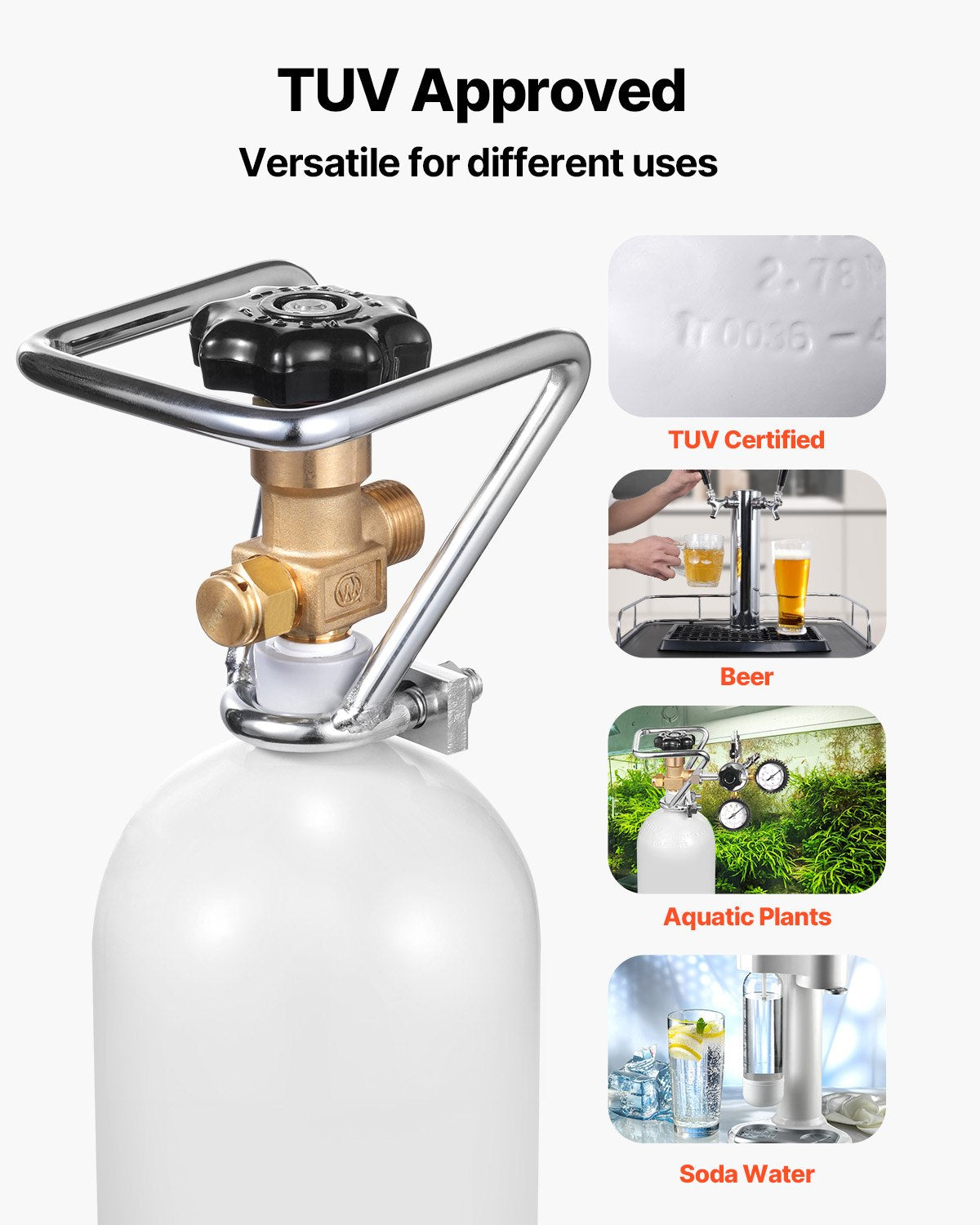 CO2 Tank 4.41 lbs Aluminum Alloy Cylinder with DIN477 Valve TUV Approved