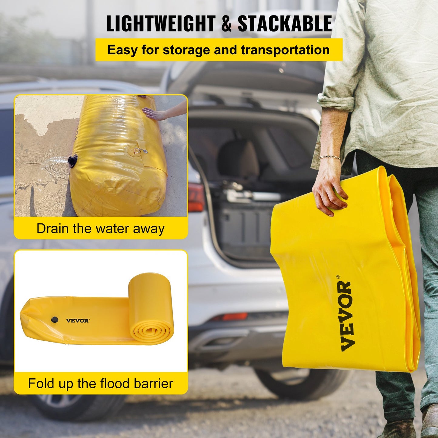 Hochwasserbarriere, 12 Fuß Länge x 12 Zoll Höhe, Sandsack-Alternative, Wasserbarriere gegen Überschwemmungen mit hervorragender wasserdichter Wirkung, wiederverwendbare PVC-Wasserabflussrohre, Hochwasserbarrieren für Haus, Tür, Garage