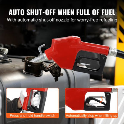 Bränsleöverföringspump, 12V DC 16 GPM 1/4 hk, Bensinutsugspump med automatiskt munstycke, utloppsslang och sugrör för bensin, diesel, fotogen, etanol- och metanolblandningar samt biodiesel |  EU