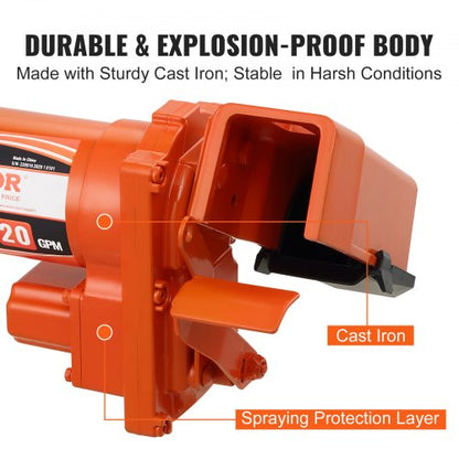 bränsleöverföringspump, 12V DC 20 GPM 1/4 hk, högflödes gjutjärnsbensinutsugspump med bränsleuppsamlingsboxdesign för bensin, diesel, fotogen, etanol- och metanolblandningar samt biodiesel |  EU