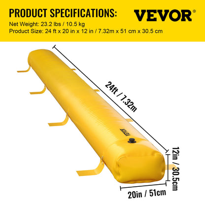 Flood Bag, 24 fot längd x 12 i höjd, återanvändbara PVC vattenavledningsrör, lätt med utmärkt vattentät effekt Används för dörröppningar, garage, gul
