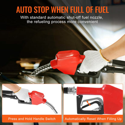 Fuel Transfer Pump 12V 15 GPM 1/4 HP Diesel Pump with Automatic Fuel Nozzle