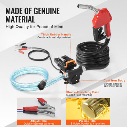 Fuel Transfer Pump 12V 15 GPM 1/4 HP Diesel Pump with Automatic Fuel Nozzle