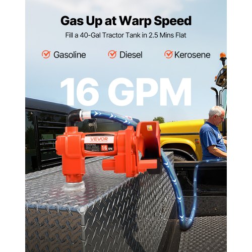 Bränsleöverföringspump, 61 l/min flödeshastighet, 1/4 hk 186 W hästkrafter, 12 V DC dieselöverföringspump med manuellt munstycke, utlopp och sugslang, för bensin, fotogen, etanolblandningar, metanol, biodiesel |  EU