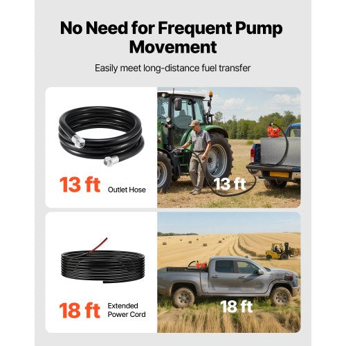 Bränsleöverföringspump, 61 l/min flödeshastighet, 1/4 hk 186 W hästkrafter, 12 V DC dieselöverföringspump med manuellt munstycke, utlopp och sugslang, för bensin, fotogen, etanolblandningar, metanol, biodiesel |  EU