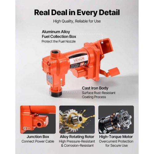 Bränsleöverföringspump, 61 l/min flödeshastighet, 1/4 hk 186 W hästkrafter, 12 V DC dieselöverföringspump med manuellt munstycke, utlopp och sugslang, för bensin, fotogen, etanolblandningar, metanol, biodiesel |  EU