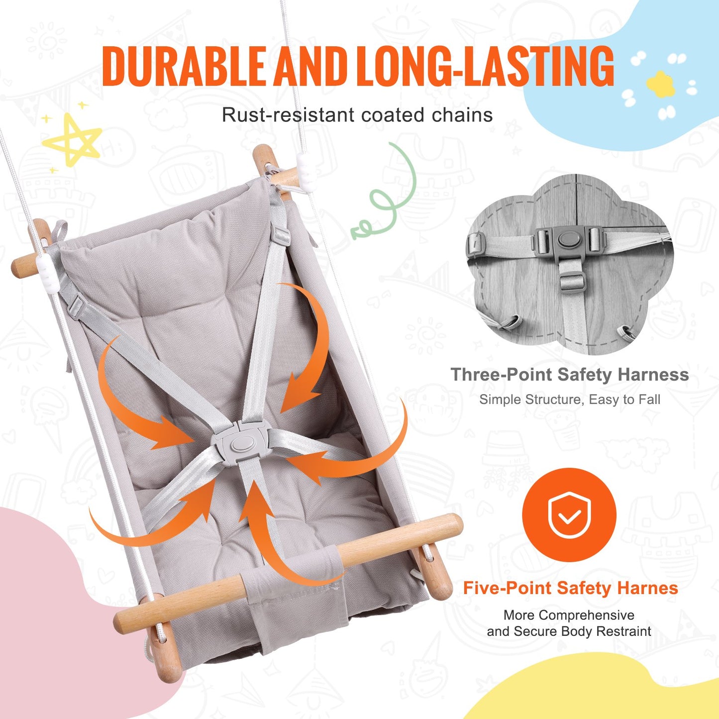 Canvas Hammock Swing 3 Positions Baby Swing 5-Point Harness Indoor Outdoor