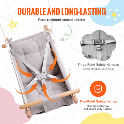 Canvas Hammock Swing 3 Positions Baby Swing 5-Point Harness Indoor Outdoor