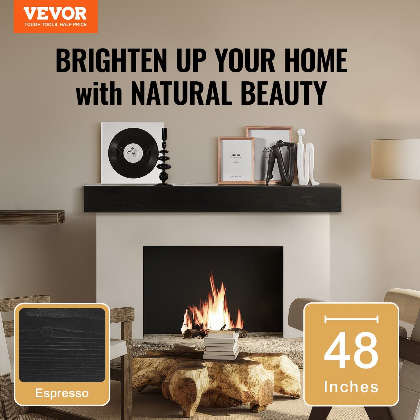 Kamin Mantel Trähylla Flytande Rustik Kamin Mantel 48" Espresso