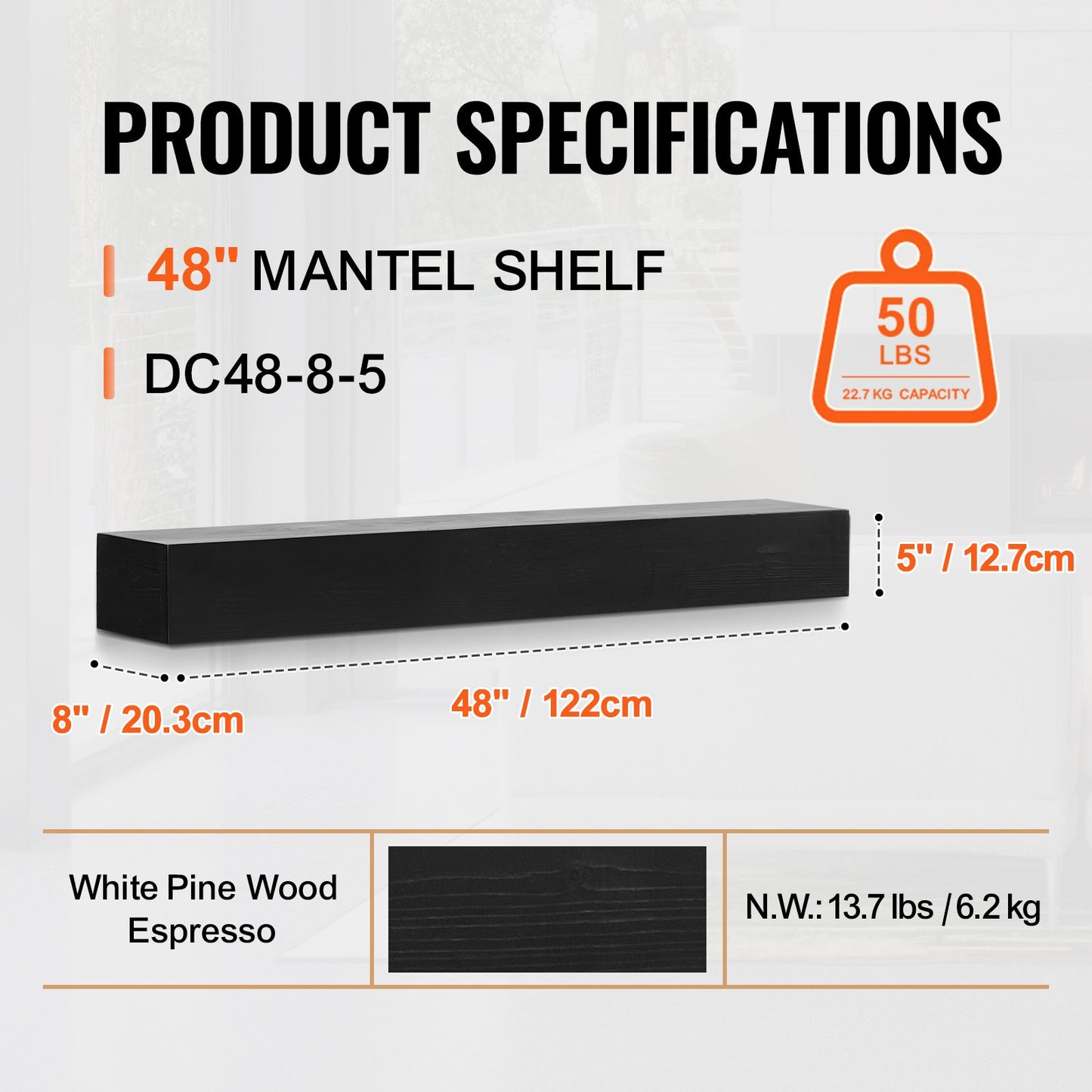 Kamin Mantel Trähylla Flytande Rustik Kamin Mantel 48" Espresso