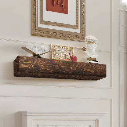 Fireplace Mantel Wooden Shelf Floating Rustic Fireplace Mantel 84" Brown