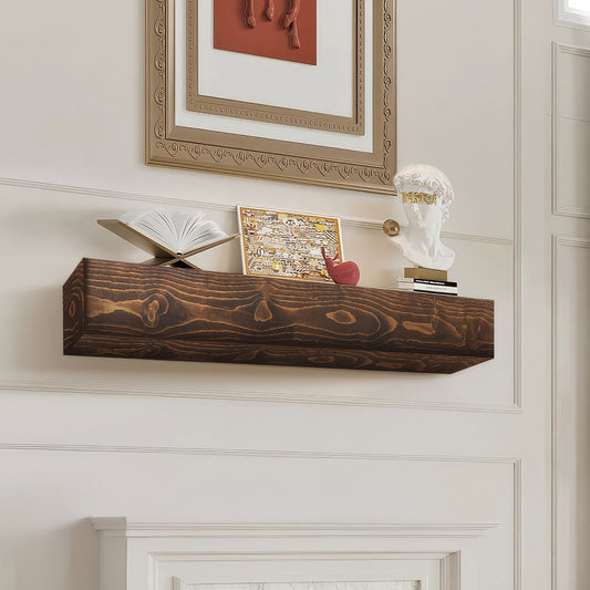 Fireplace Mantel Wooden Shelf Floating Rustic Fireplace Mantel 84" Brown