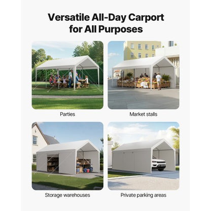 Carporttak 3x6 meter Kraftigt bilskydd med sidoväggar Vitt