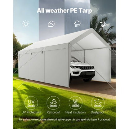 Carporttak 3x6 meter Kraftigt bilskydd med sidoväggar Vitt