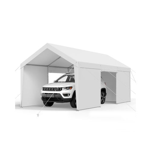 Carporttak 3x6 meter Kraftigt bilskydd med sidoväggar Vitt