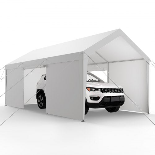 Carporttak 3x6 meter Kraftigt bilskydd med sidoväggar Vitt